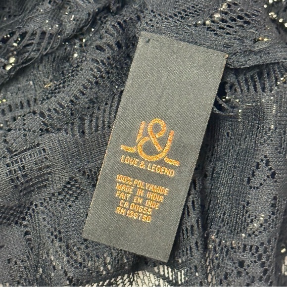 Love & Legend Black Lace With Gold Silver  Beading Sheer Sleeveless Top Large - Picture 7 of 12